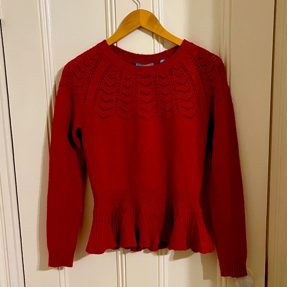 Red Knit Peplum Sweater - Women